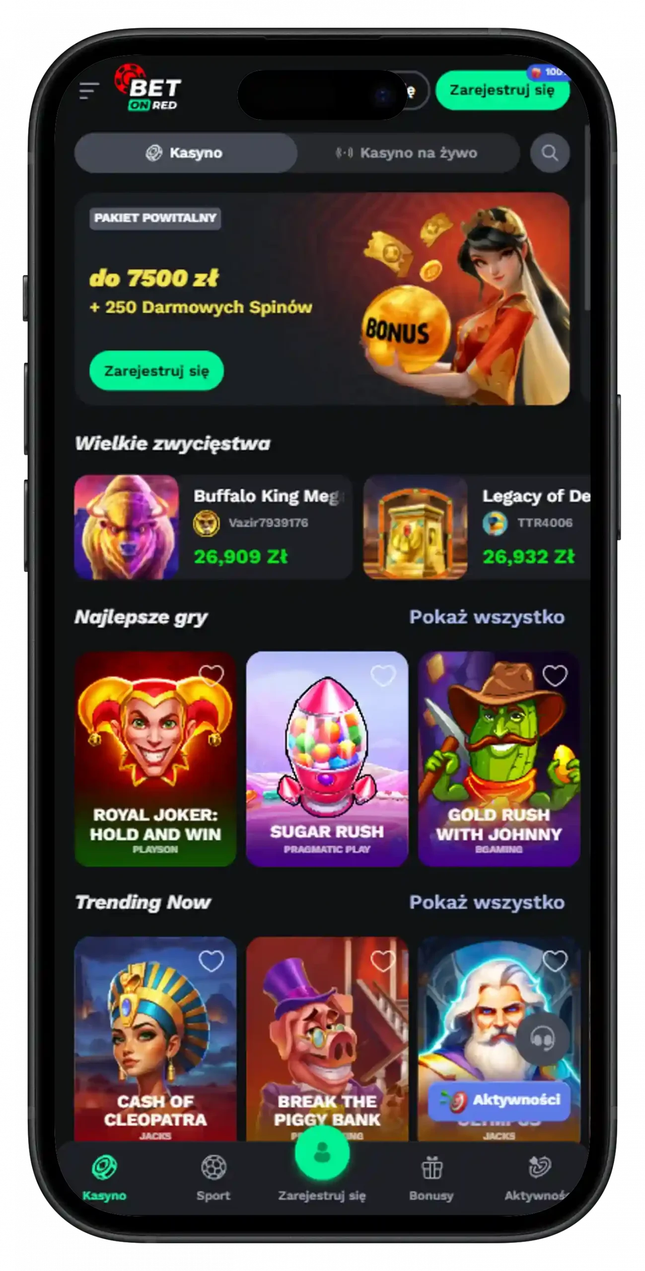 Menu kasyna